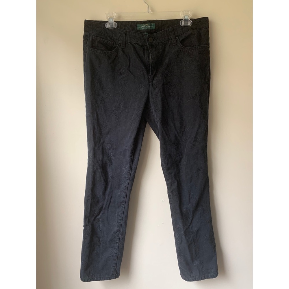 lauren jeans co black floral embroidered denim